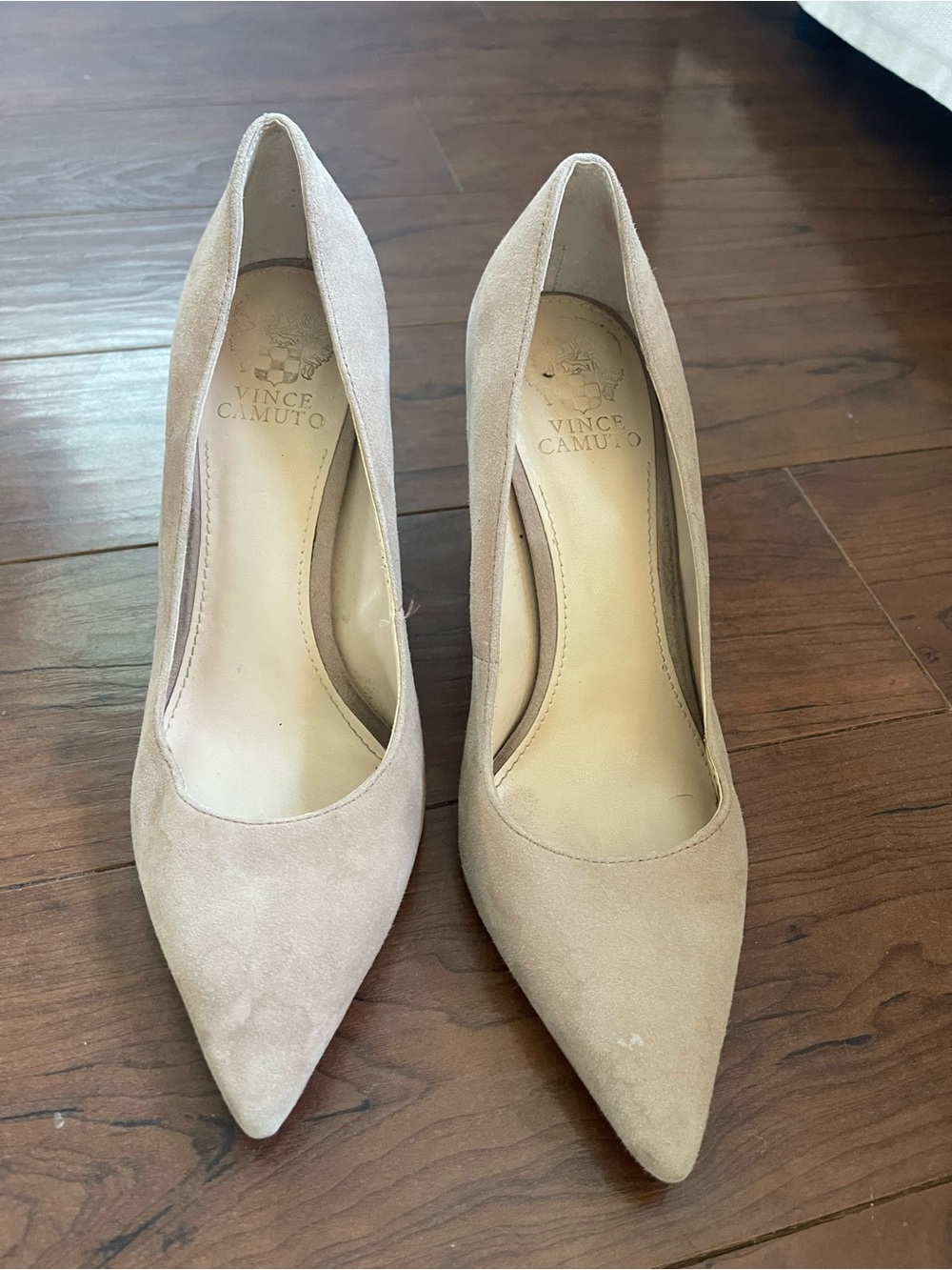Vince Camuto Beige Suede Pointed-Toe Pumps